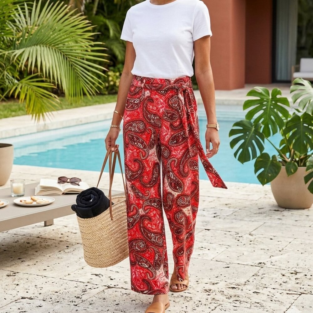 Free People Womens Paisley Wide Leg Pants Small Petite Vacay Boho Hippie Y2K 70s